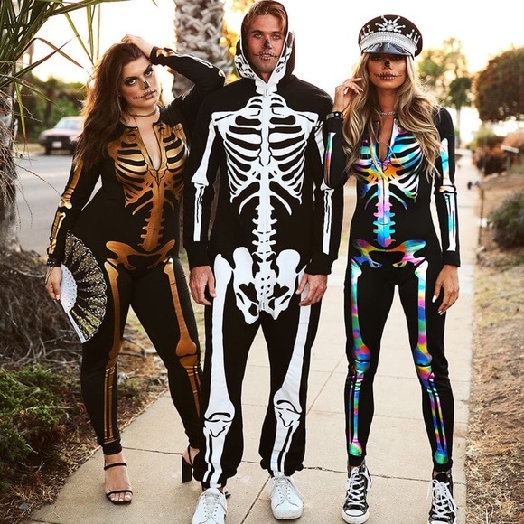 New Tipsy Elves Iridescent Skeleton Bodysuit Costume Jumpsuit Catsuit Black Sz M - Picture 12 of 12